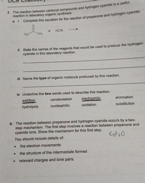 Solved: The reaction between carbonyl compounds and hydrogen cyanide is ...