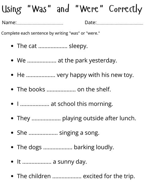 use of was and were exercises worksheets - simple was were use in ...