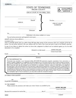 Circuit Court Summons - Blank Fillable Template | Fill Out, Print ...