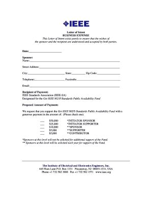 Fillable Online standards ieee BUSINESS EXPENSE This Letter of Intent ...