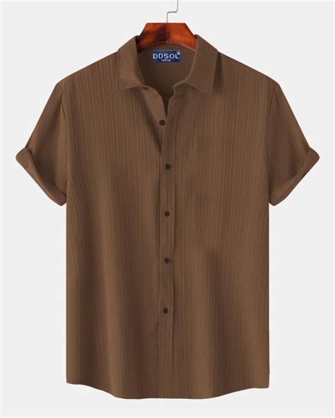 Men's Brown Pinstripe Short-Sleeve Shirt-Cotton Folk