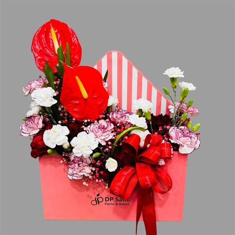 Envelope Box of Carnation & Anthurium - DP Saini Florist & Baker's