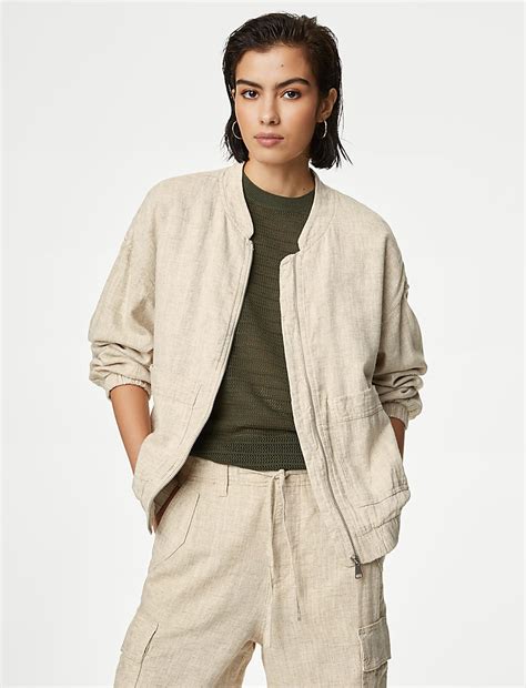 Buy Linen Rich Bomber Jacket at Marks & Spencer