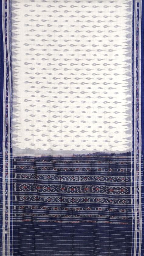 White Blue Mayur Chandrika Maniabandha Cotton Saree – IndianVillèz