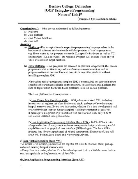 Java OOP Unit 1 Important Questions & Concepts for Exam Preparation ...
