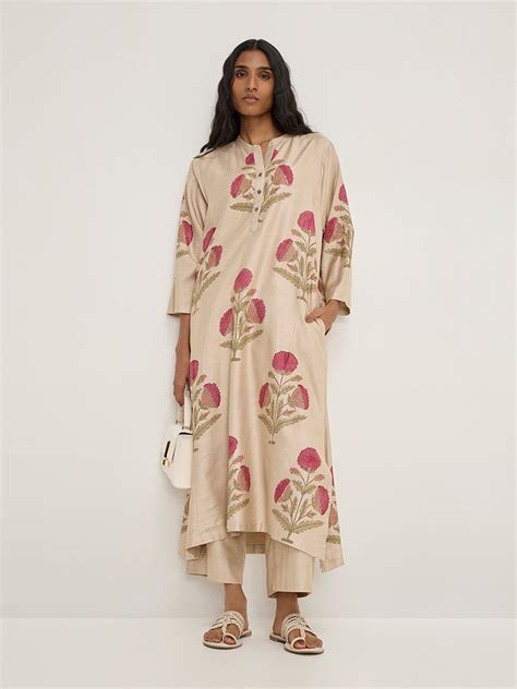 Buy Zuba Beige Floral Printed A-Line Kurta from Westside
