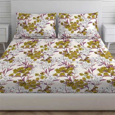 Buy LAYERS Lumina Off-White Floral Printed Cotton King Bedsheet Set ...
