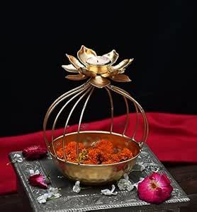 Buy ANCH Decorative Metal Urli Bowl Flower Design with Tealight Candle ...