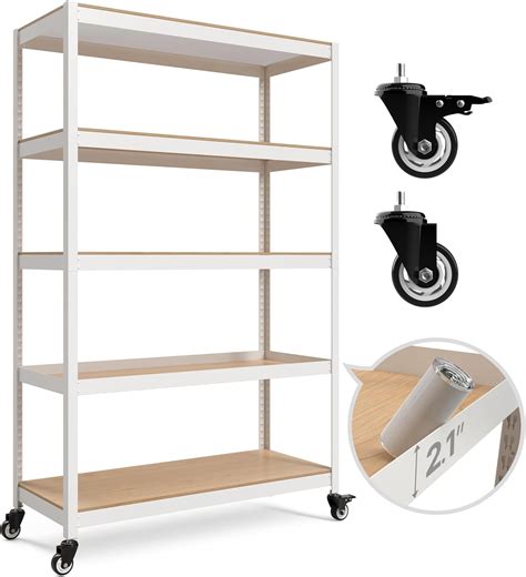Amazon.com: HOMEDANT House White 5-Tier Metal Boltless Rolling Cart ...