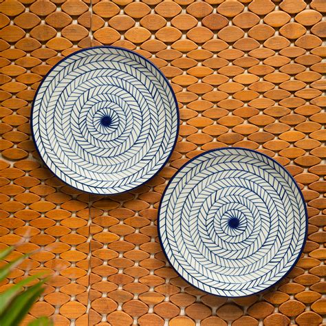 'Indigo Chevron' Hand-painted Ceramic Dinner Plates (Set of 2, Microwa ...