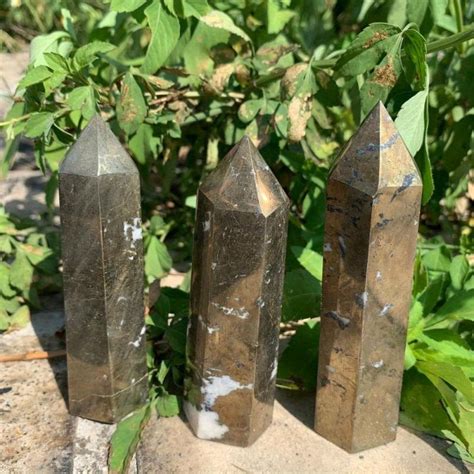 Pyrite Crystal Tower Metallic Golden Earthy Tones Quartz Veins Home ...