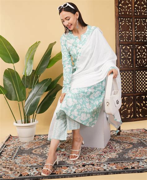 Prisachi Cotton A-line Kurti with pockets, comfy pant, and dupatta for ...