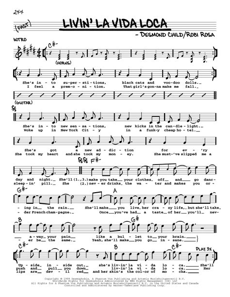 Livin' La Vida Loca by Ricky Martin Sheet Music for Real Book – Melody ...