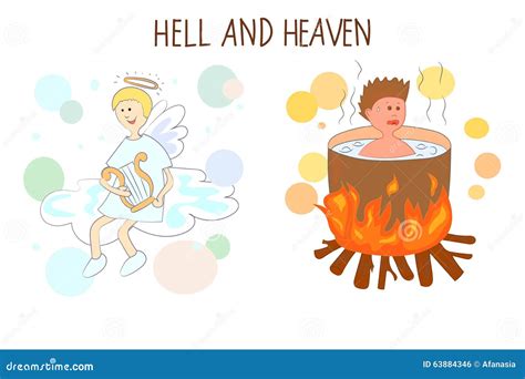 Heaven and Hell Cartoon Vector Illustration. Stock Vector - Illustration of harm, gehenna: 63884346