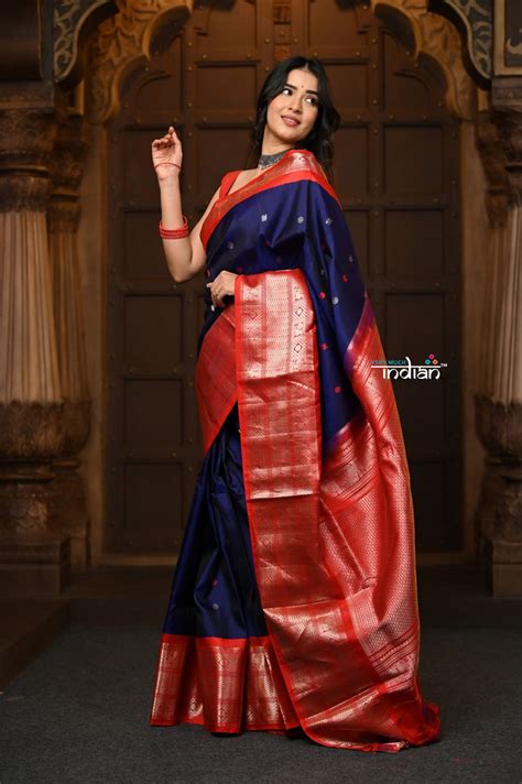 Parampara Revived ~ Gadwal Pure Silk Handloom Saree in Majestic Blue w ...