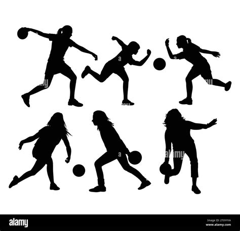 bowling male and female sport training silhouette Stock Vector Image ...