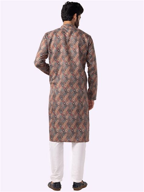 Khaki & Firoji Printed 100% Cotton Kurta For Men – The Kurta Company