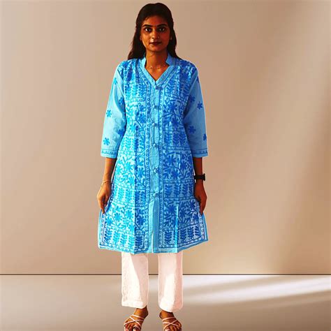 Women Cotton Kurti with Chikan Machine Embroidery Work Kurta for ...