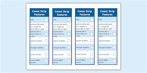 Features of a Comic Strip Bookmark Checklist - KS1 - Twinkl