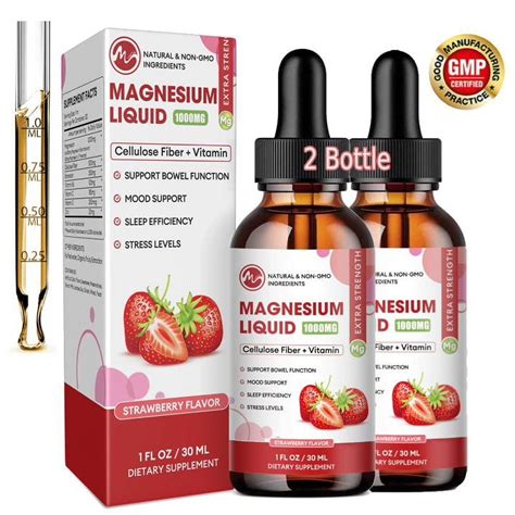Magnesium Liquid Drops Supplement, with Magnesium Glycinate 500mg Fiber 500mg Bromelain Vitamin ...