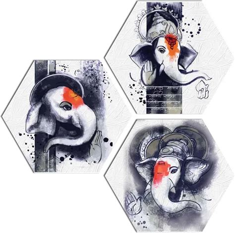 MASSTONE Ganesha God Religious 3 Piece Hexagon MDF Painting Price in ...