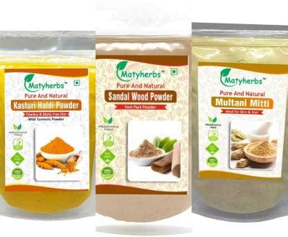 Matyherbs 100% Pure & Natural Kasturi Haldi , Sandalwood, Multani mitti ...
