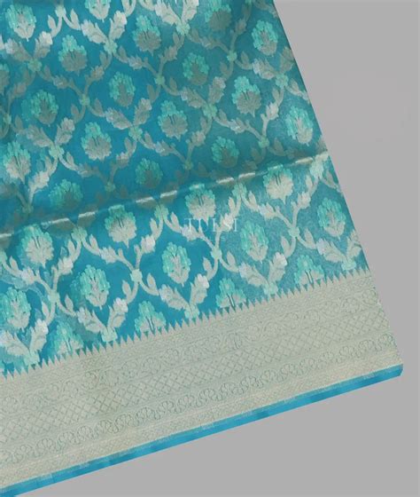 Buy Blue Banaras Organza Saree T637421