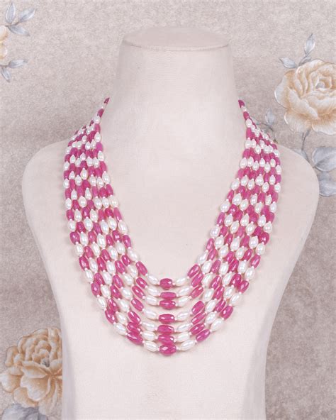 Natural Ruby & Pearl Gemstone Beads Necklace Jewelry – Raj Gems