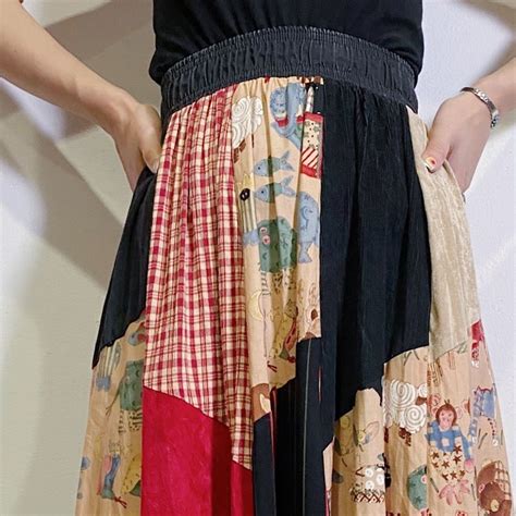Cotton animal printed patchwork long skirt | LEMON