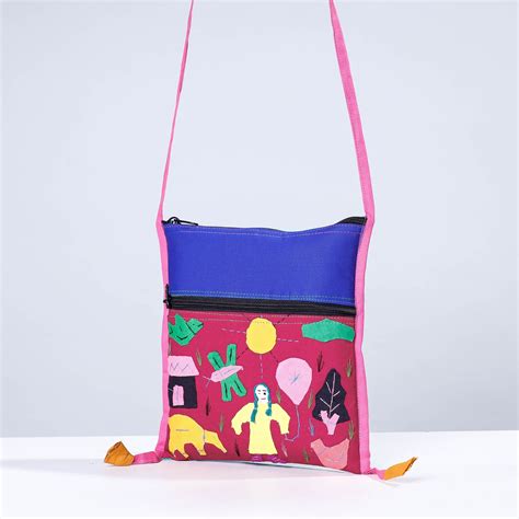 Pink Pipli Applique Work Cotton Sling Bag