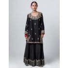 Pink Hand Embroidered Chanderi Silk Kurta with Sharara- Set of 2