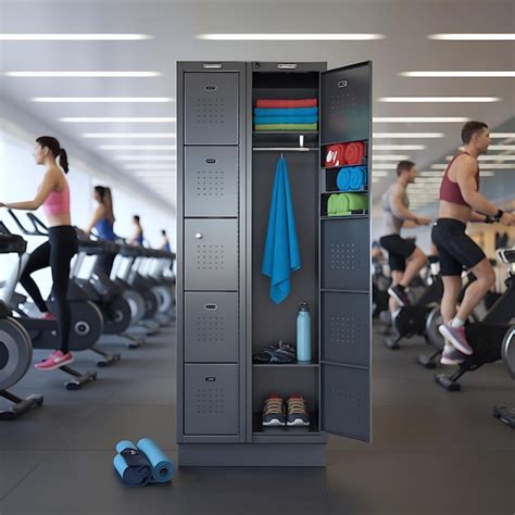 Modern gym locker with blurred workout background sleek and realistic ...