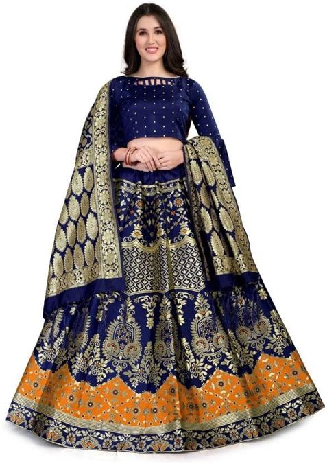 Buy SWAMI STUDIO Self Design Semi Stitched Lehenga Choli (Dark Blue AND ...
