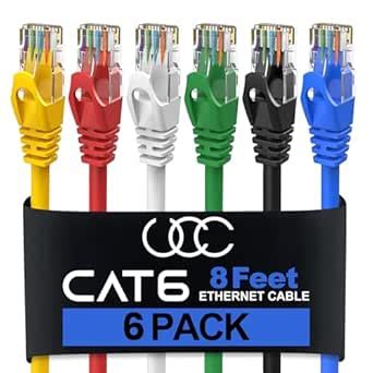 Cat6 Ethernet Cable, 8 Feet (6 Pack) LAN, utp Cat 6, RJ45, Network Cord ...
