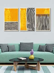 999STORE wooden stretched paintings with frame Abstract Black Yellow ...