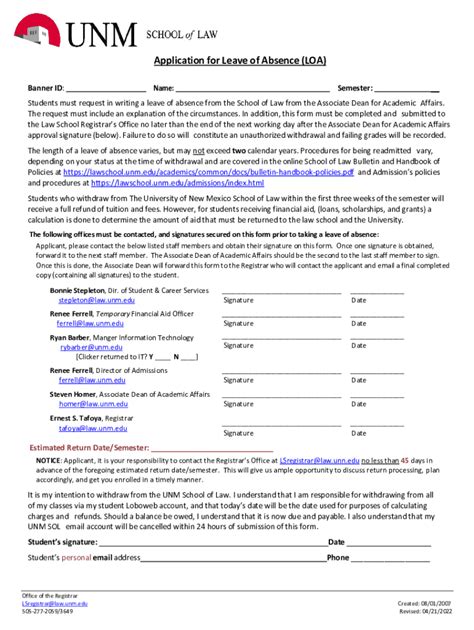 Fillable Online lawschool unm Leave of Absence Request: Full-Time ...