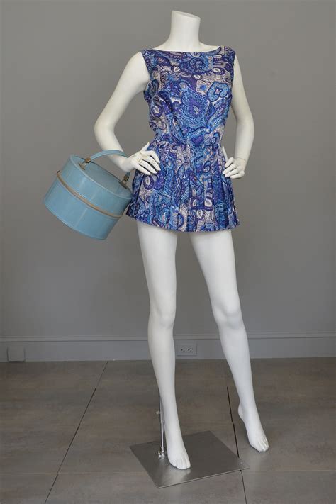 1950s Blue Paisley Vintage Pinup Romper Bathing Suit Playsuit ...