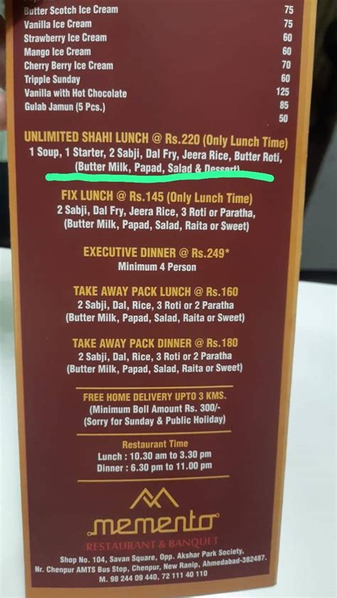 Menu at Memento Restaurant & Banquet, Ranip