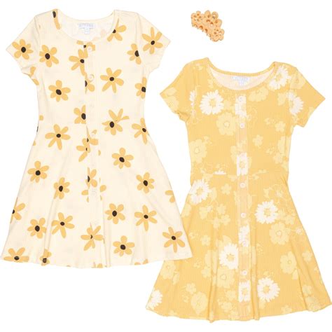 Btween Girls Ribbed-Knit Button-Front Dress - 2-Pack, Short Sleeve ...
