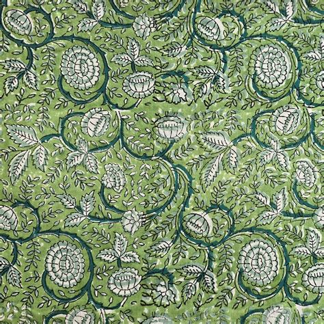 Pure Cotton Jaipuri Green With Light Green Flower Jaal Hand Block Prin ...
