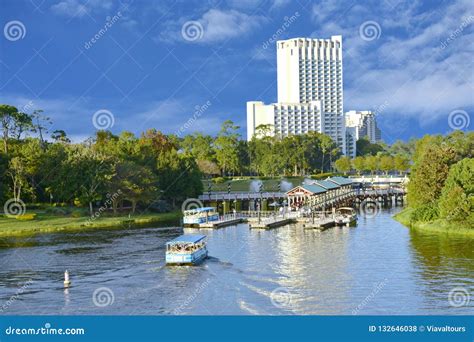 Ferry Boat Launch on Lightblue Cloudy Background at Lake Buena Vista ...