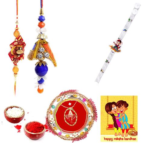 Gomati Ethnic Gifts for Brother Rakhi Set Bhaiya Bhabhi Kids Designer ...
