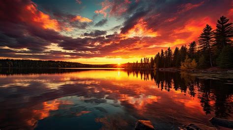 Premium AI Image | Minnesota Lake Sunset A Serene View of the Sun ...