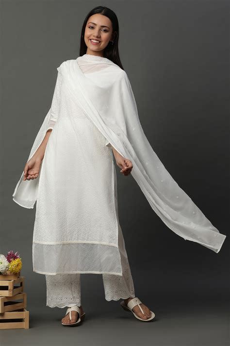 Buy White Embroidered Schiffli Cotton Dupatta Online for Woman | Shop ...