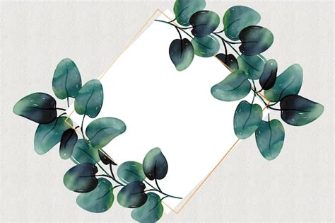 Akwarela zielone liście ze złotą ramą | Darmowy wektor