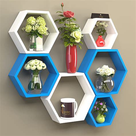 Onlineshoppee Wooden Twist Modern Wall Mounted Shelves (Set of 6 ...