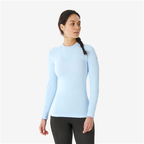 Women's Warm, Breathable Seamless Thermal Ski Base Layer 500 - Light Blue
