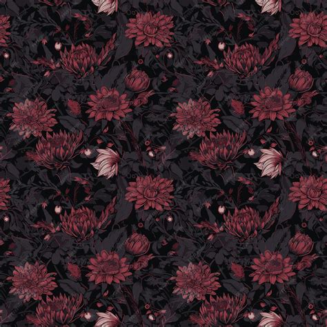 Premium Vector | A black floral pattern with red flowers and a red flower