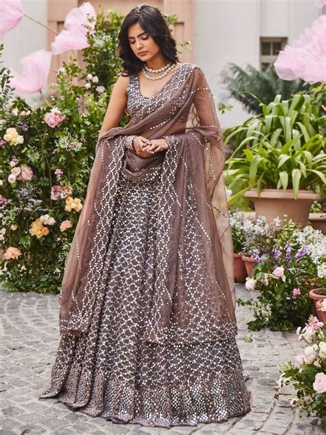 Shop Brown Sequined Work Fancy Sangeet look Lehenga Choli From Ethnic Plus