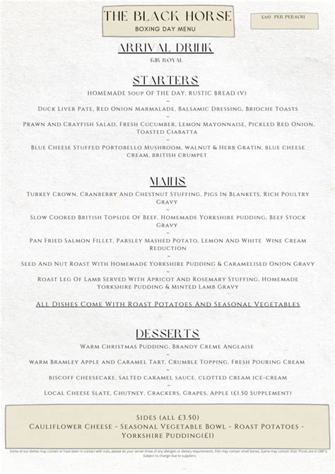 Boxing Day Menu 的图像结果